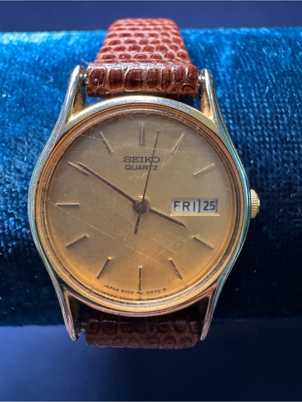 Seiko Gold Dial with Brown Leather Strap Quartz Watch